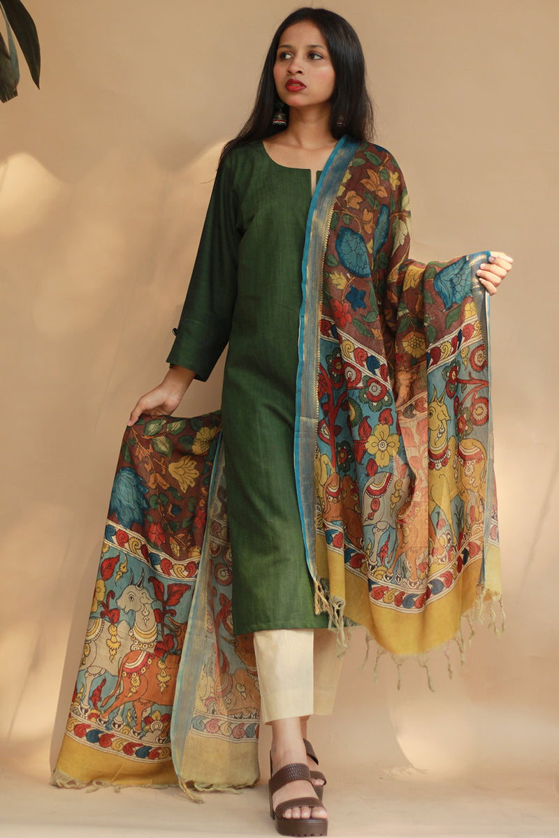Leela | Cotton Silk Pen Kalamkari Dupatta