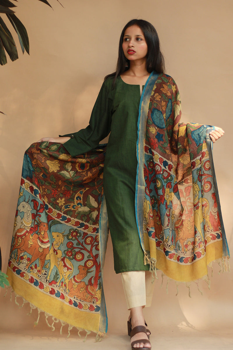 Leela | Cotton Silk Pen Kalamkari Dupatta