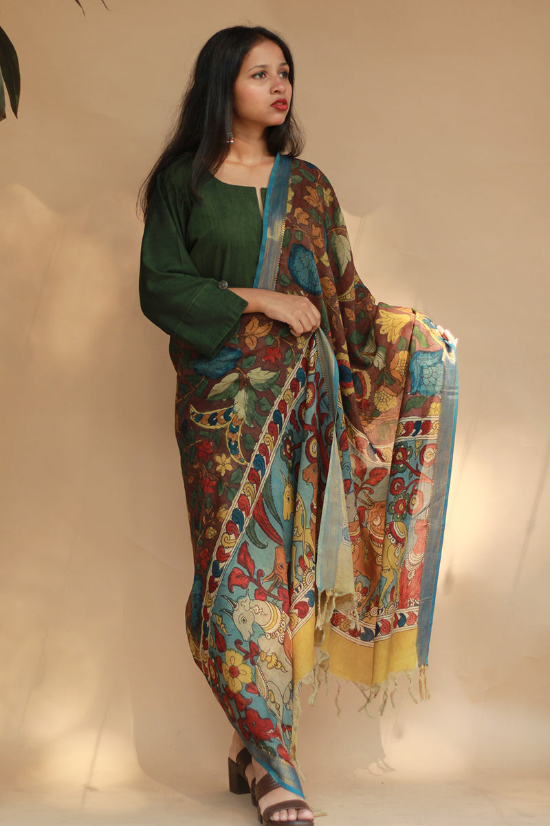 Leela | Cotton Silk Pen Kalamkari Dupatta