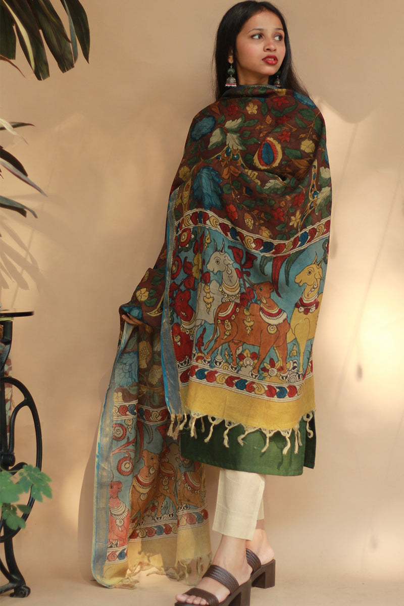 Leela | Cotton Silk Pen Kalamkari Dupatta
