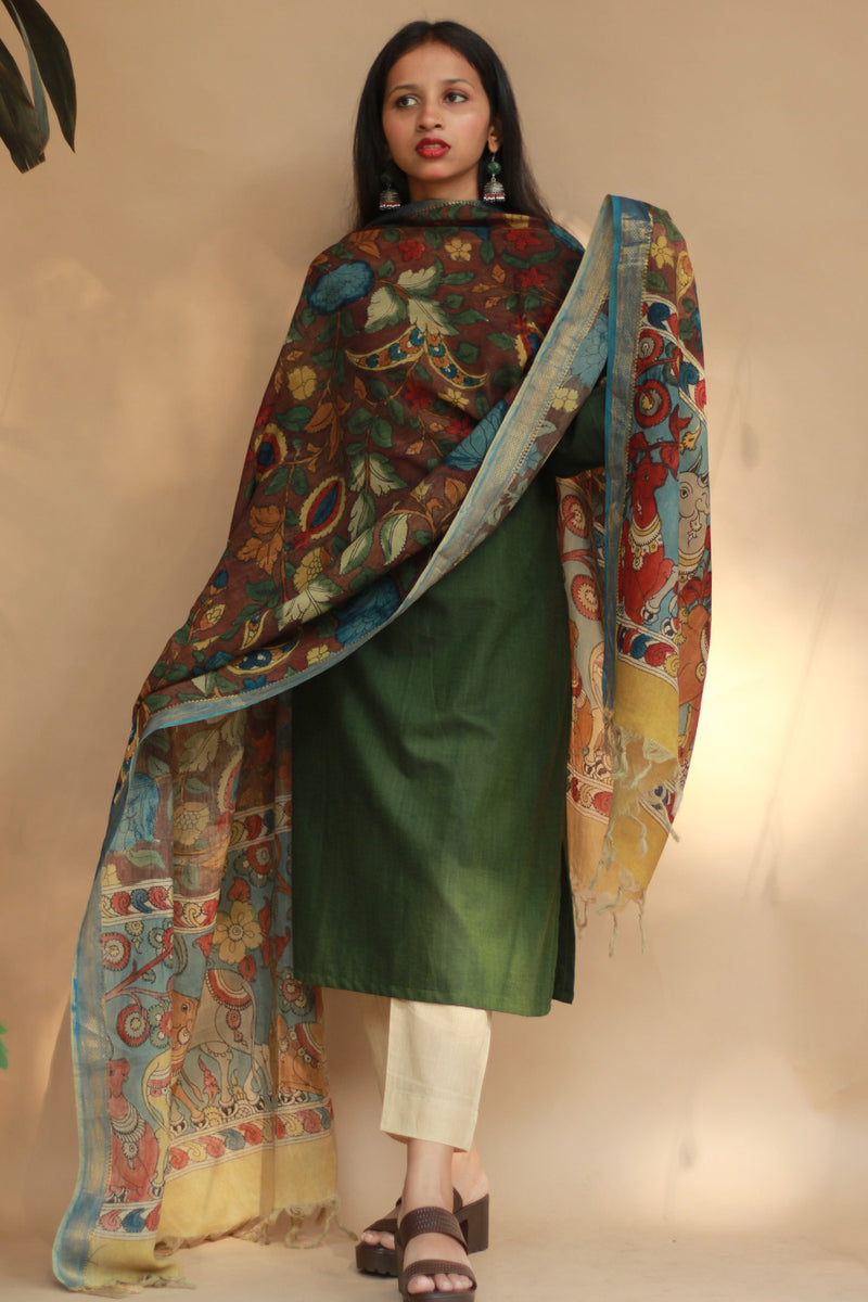 Leela | Cotton Silk Pen Kalamkari Dupatta