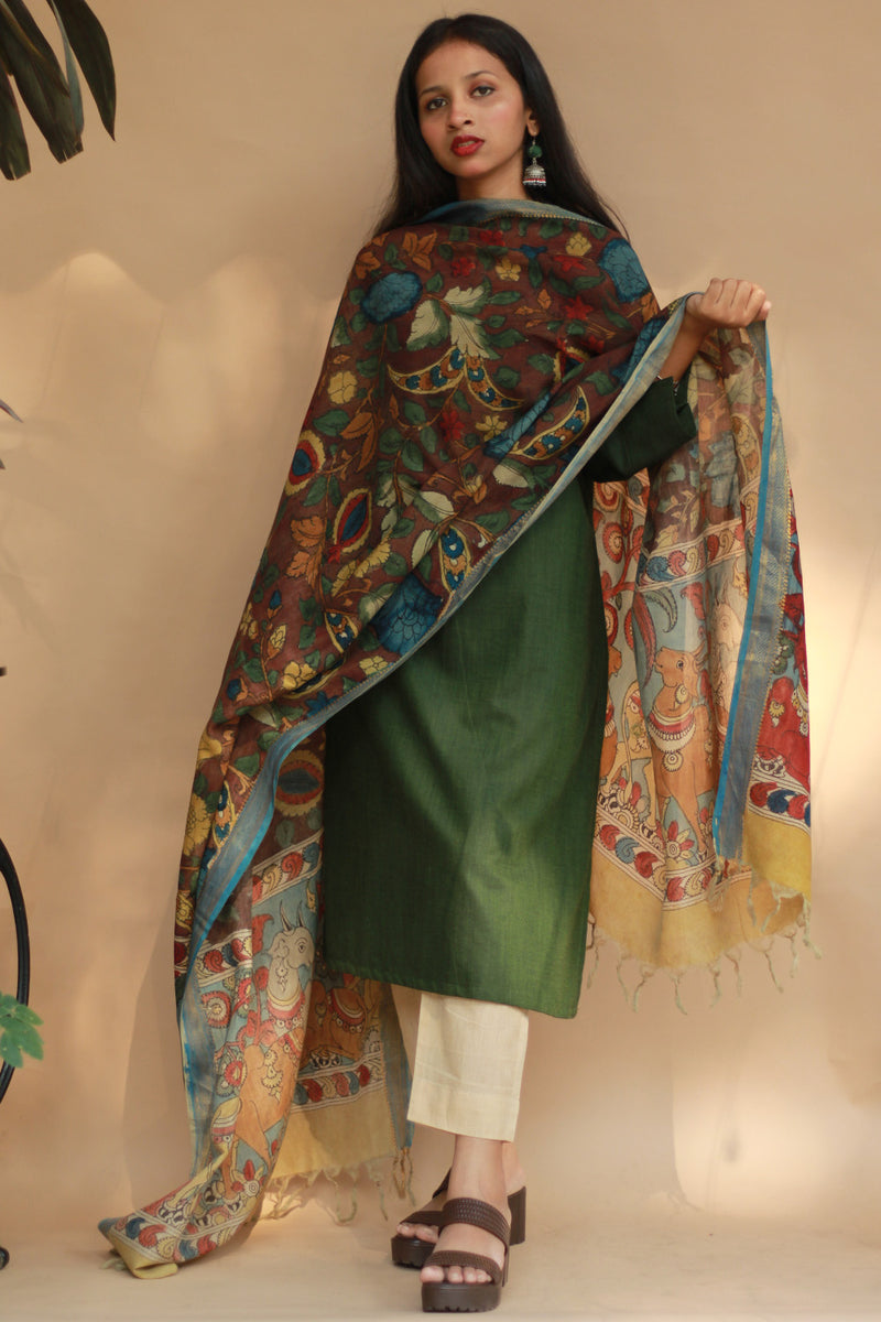 Leela | Cotton Silk Pen Kalamkari Dupatta