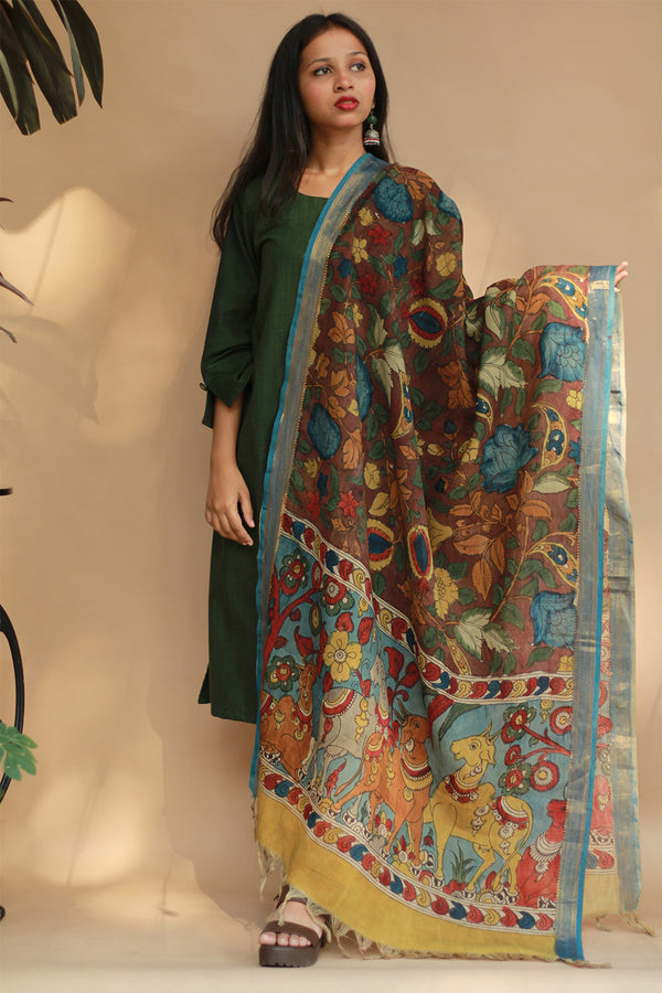 Leela | Cotton Silk Pen Kalamkari Dupatta