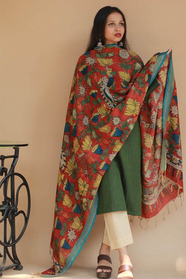 Leela | Cotton Silk Pen Kalamkari Dupatta