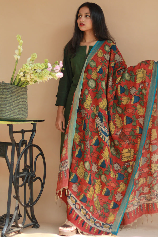 Leela | Cotton Silk Pen Kalamkari Dupatta