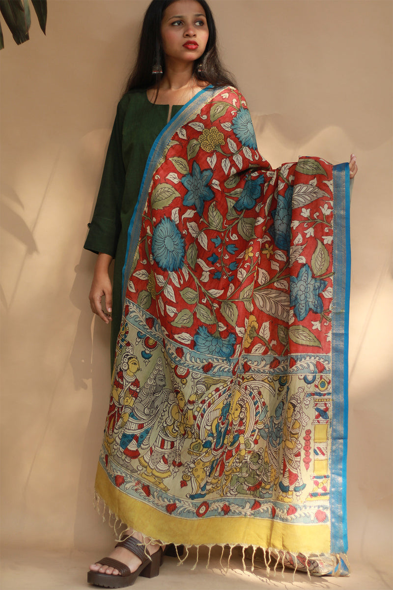 Leela | Cotton Silk Pen Kalamkari Dupatta