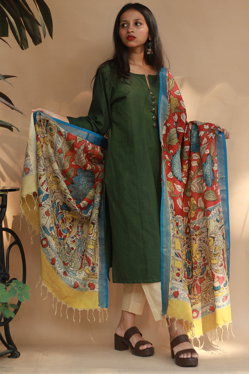 Leela | Cotton Silk Pen Kalamkari Dupatta