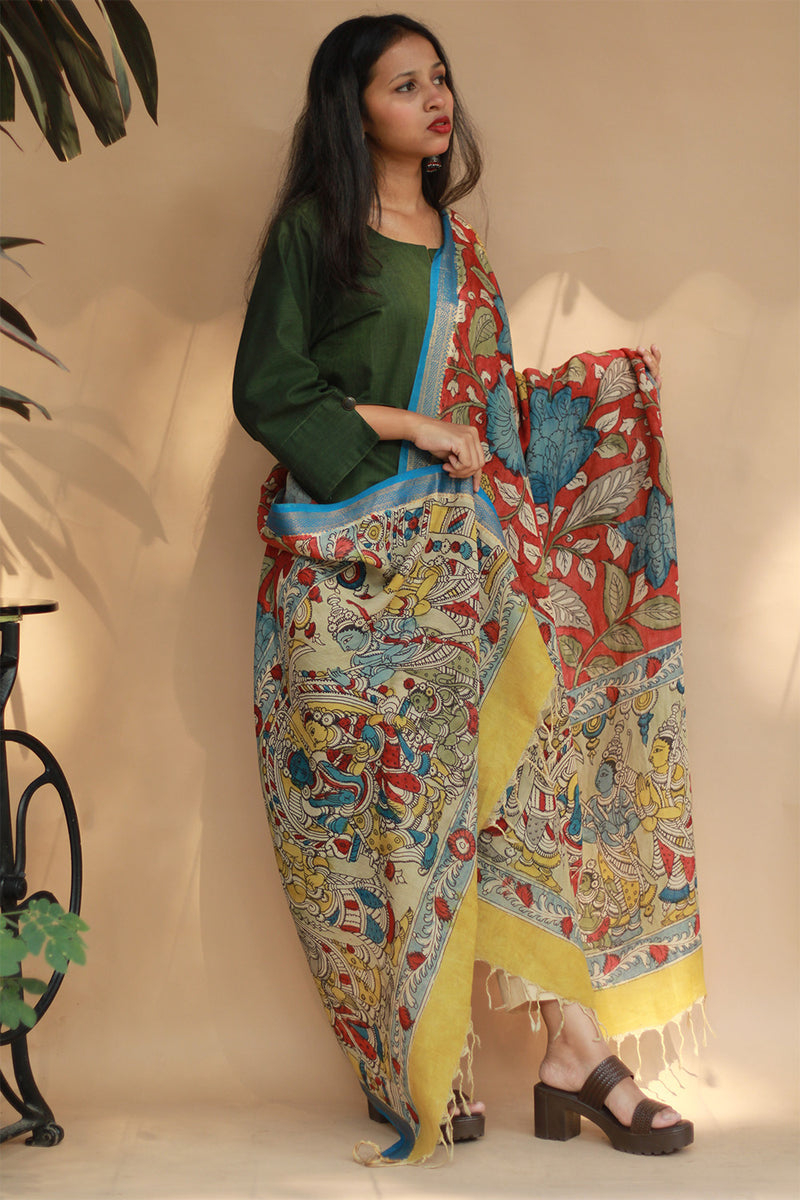 Leela | Cotton Silk Pen Kalamkari Dupatta
