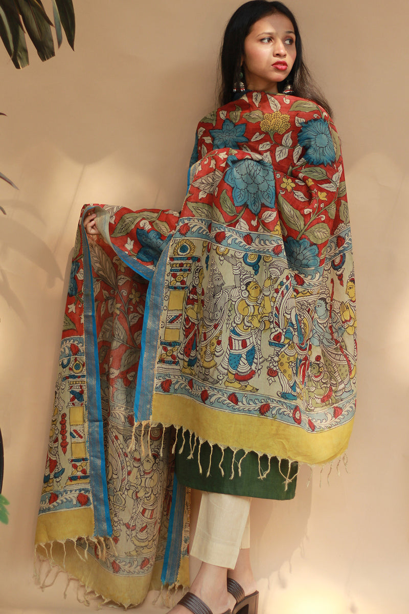 Leela | Cotton Silk Pen Kalamkari Dupatta