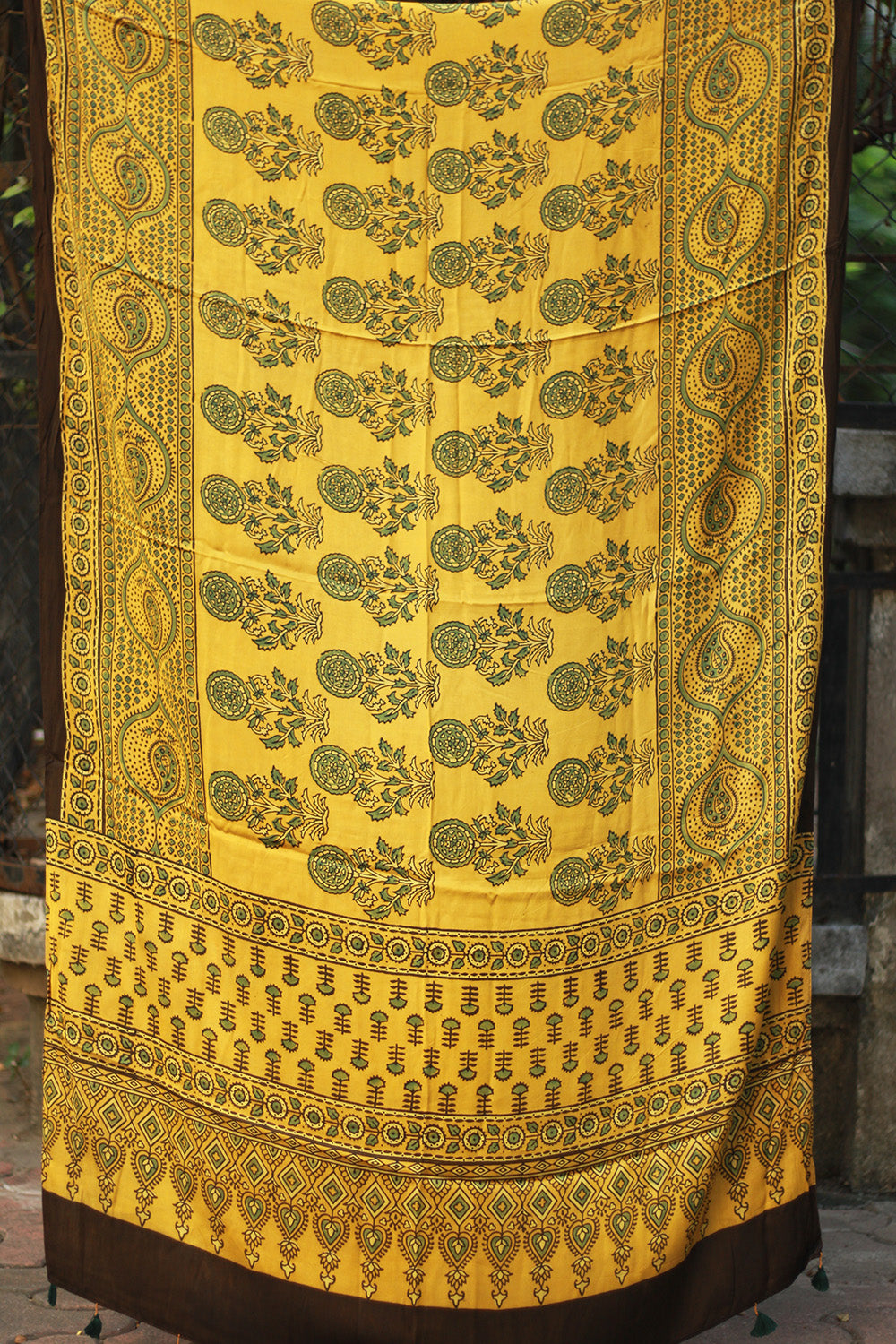 Modal Silk Dupatta | Yellow Floral Ajrakh