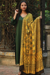Modal Silk Dupatta | Yellow Floral Ajrakh