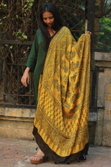 Modal Silk Dupatta | Yellow Floral Ajrakh