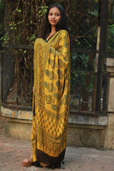 Modal Silk Dupatta | Yellow Floral Ajrakh