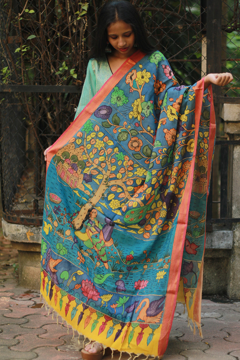 Leela | Cotton Silk Pen Kalamkari Dupatta