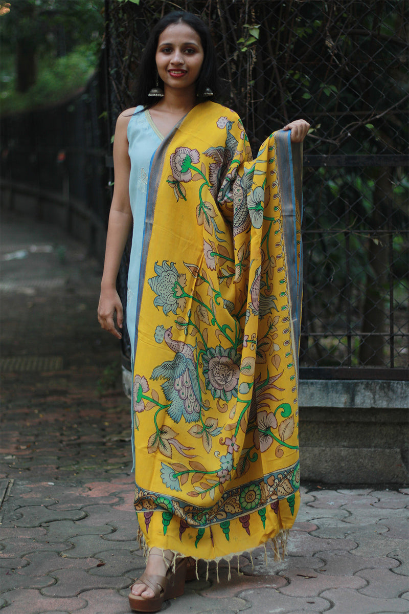 Leela | Cotton Silk Pen Kalamkari Dupatta