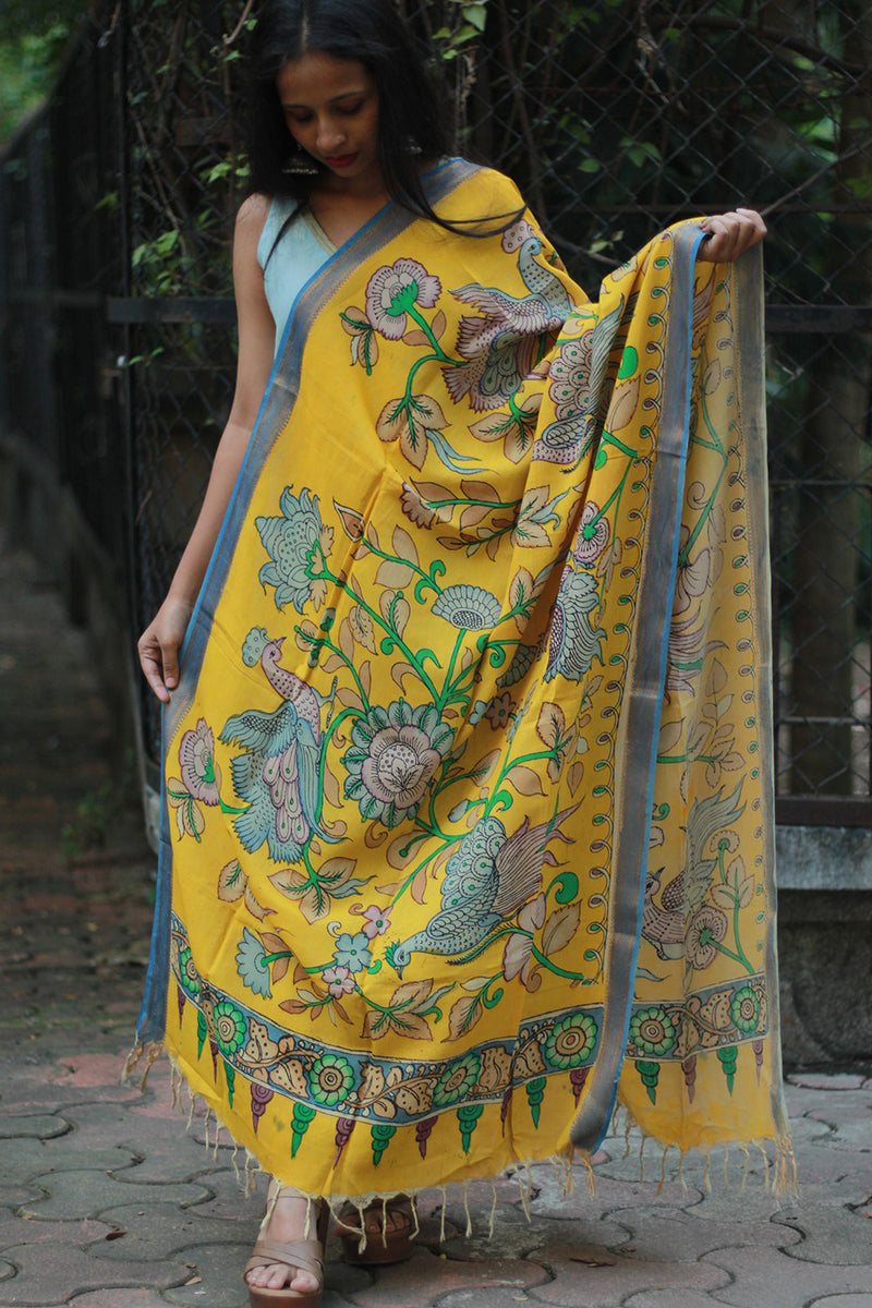 Leela | Cotton Silk Pen Kalamkari Dupatta