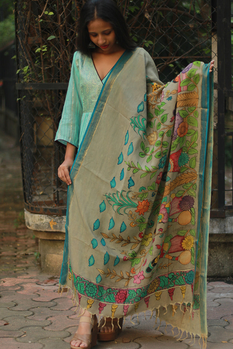 Leela | Cotton Silk Pen Kalamkari Dupatta