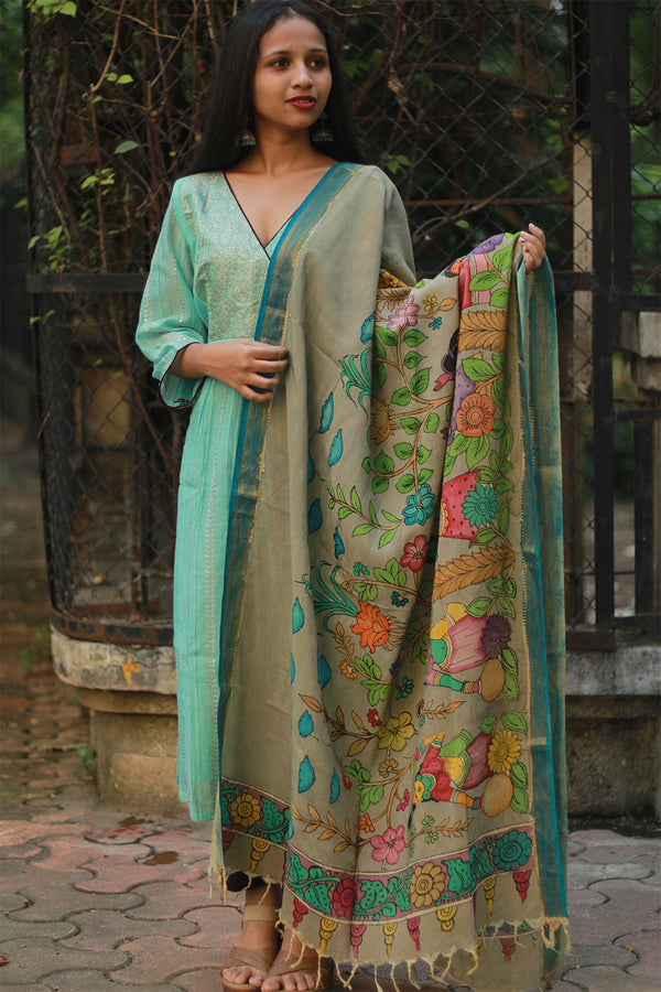 Leela | Cotton Silk Pen Kalamkari Dupatta
