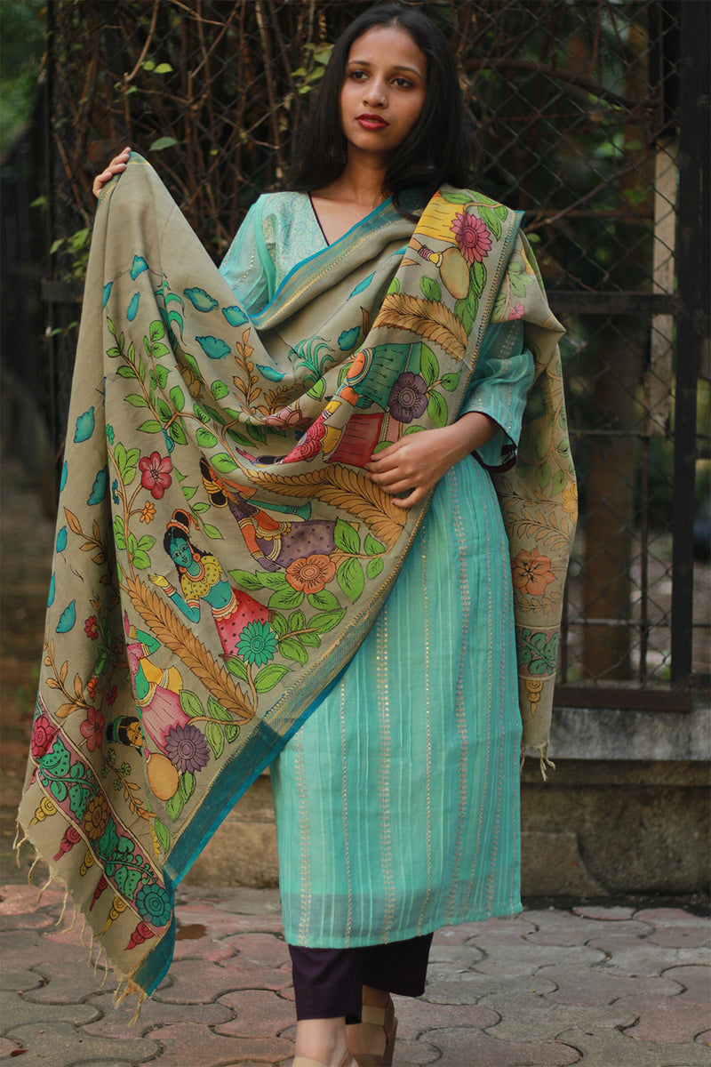 Chanderi Cotton Silk Kurta | Sea Green