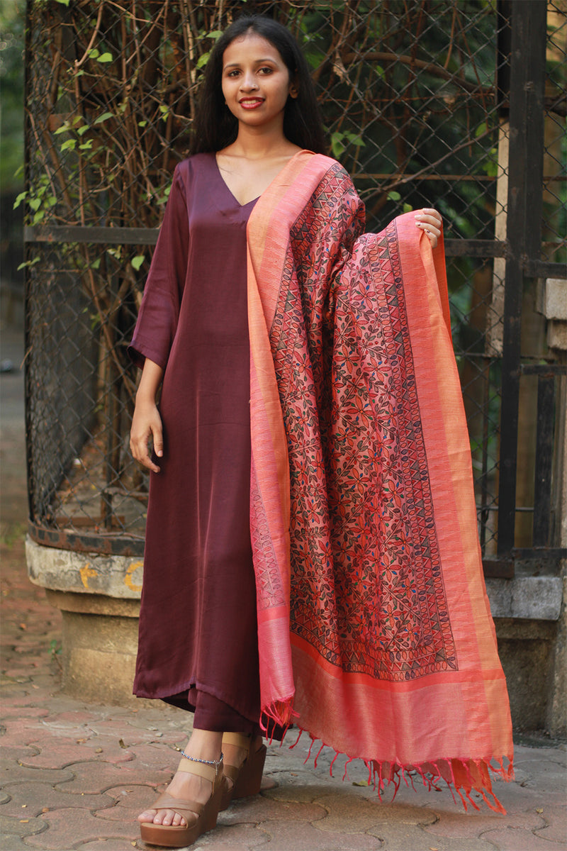 Madhubani Cotton‑Silk Dupatta