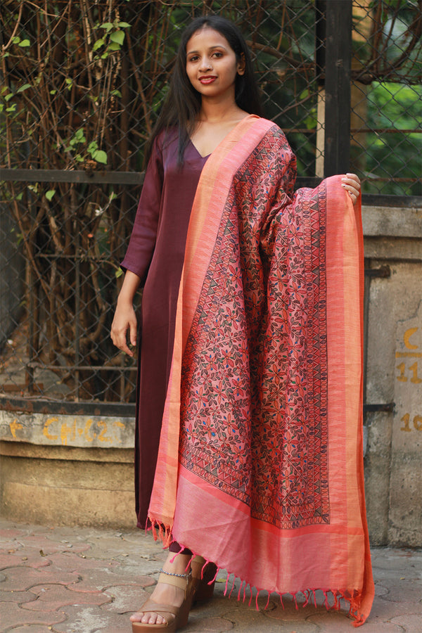 Madhubani Cotton‑Silk Dupatta