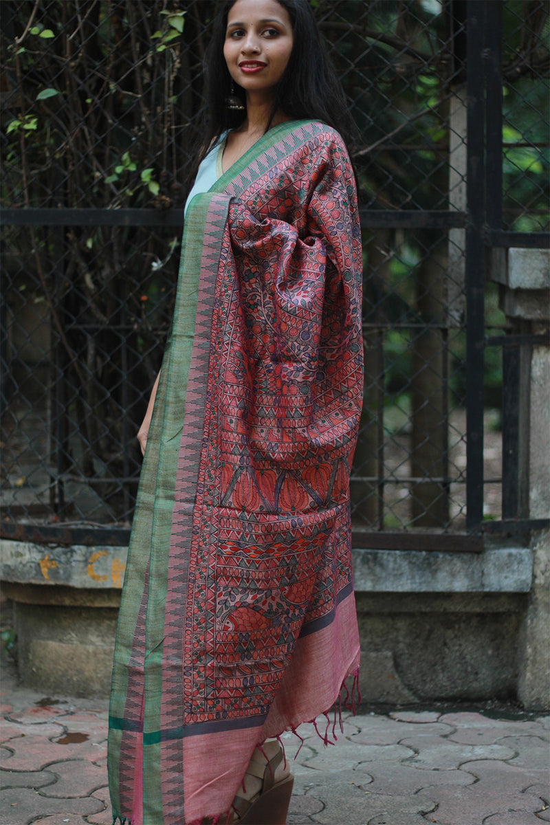 Madhubani Cotton‑Silk Dupatta