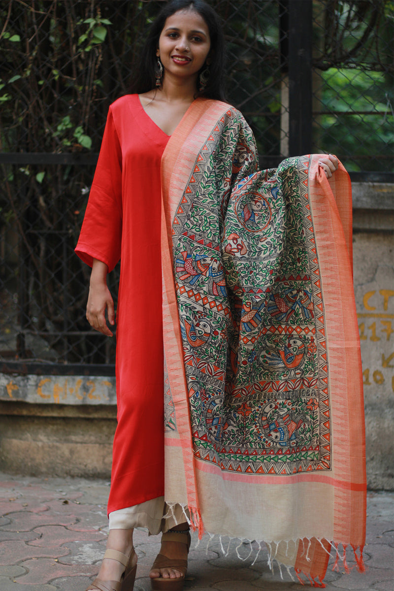 Madhubani Cotton‑Silk Dupatta