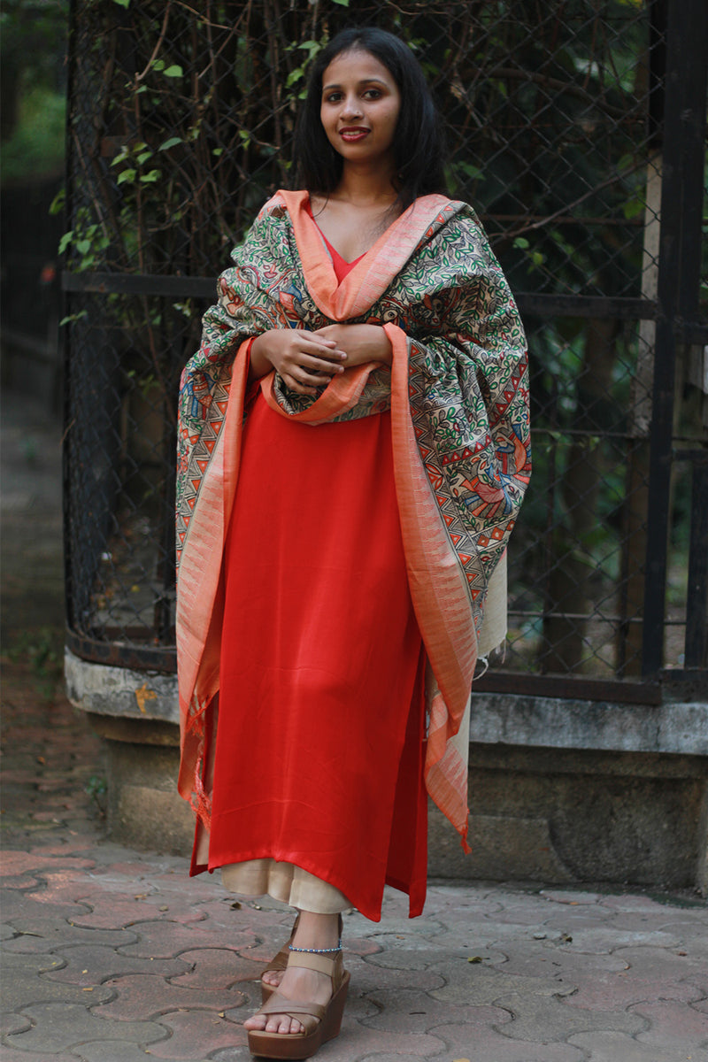 Madhubani Cotton‑Silk Dupatta