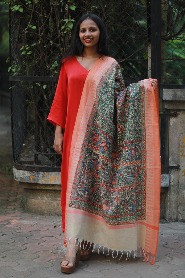Madhubani Cotton‑Silk Dupatta