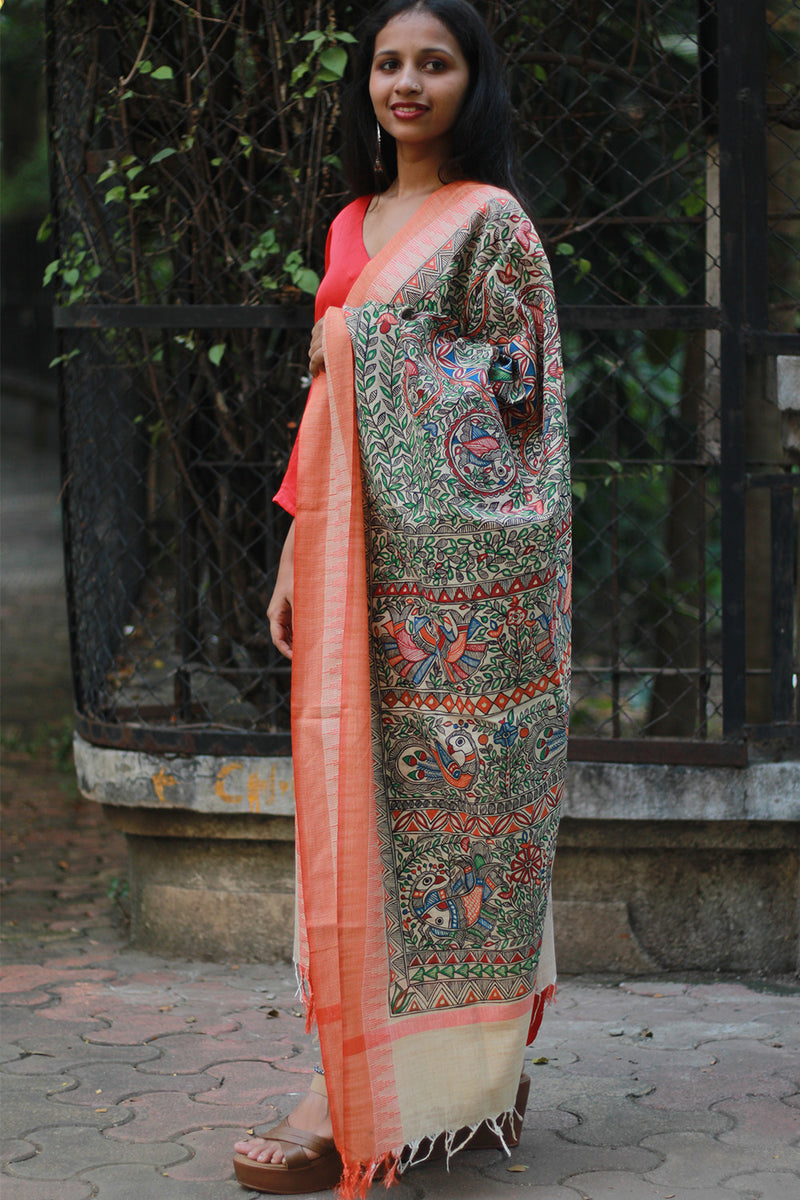 Madhubani Cotton‑Silk Dupatta