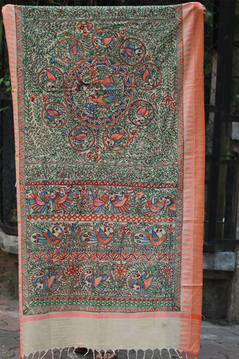 Madhubani Cotton‑Silk Dupatta