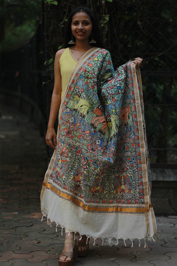 Madhubani Cotton‑Silk Dupatta