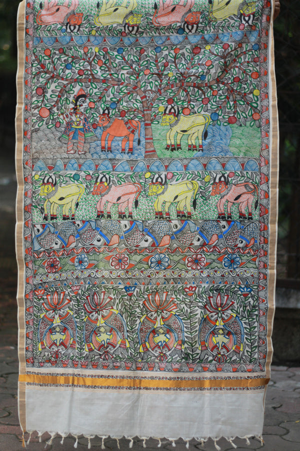 Madhubani Cotton‑Silk Dupatta