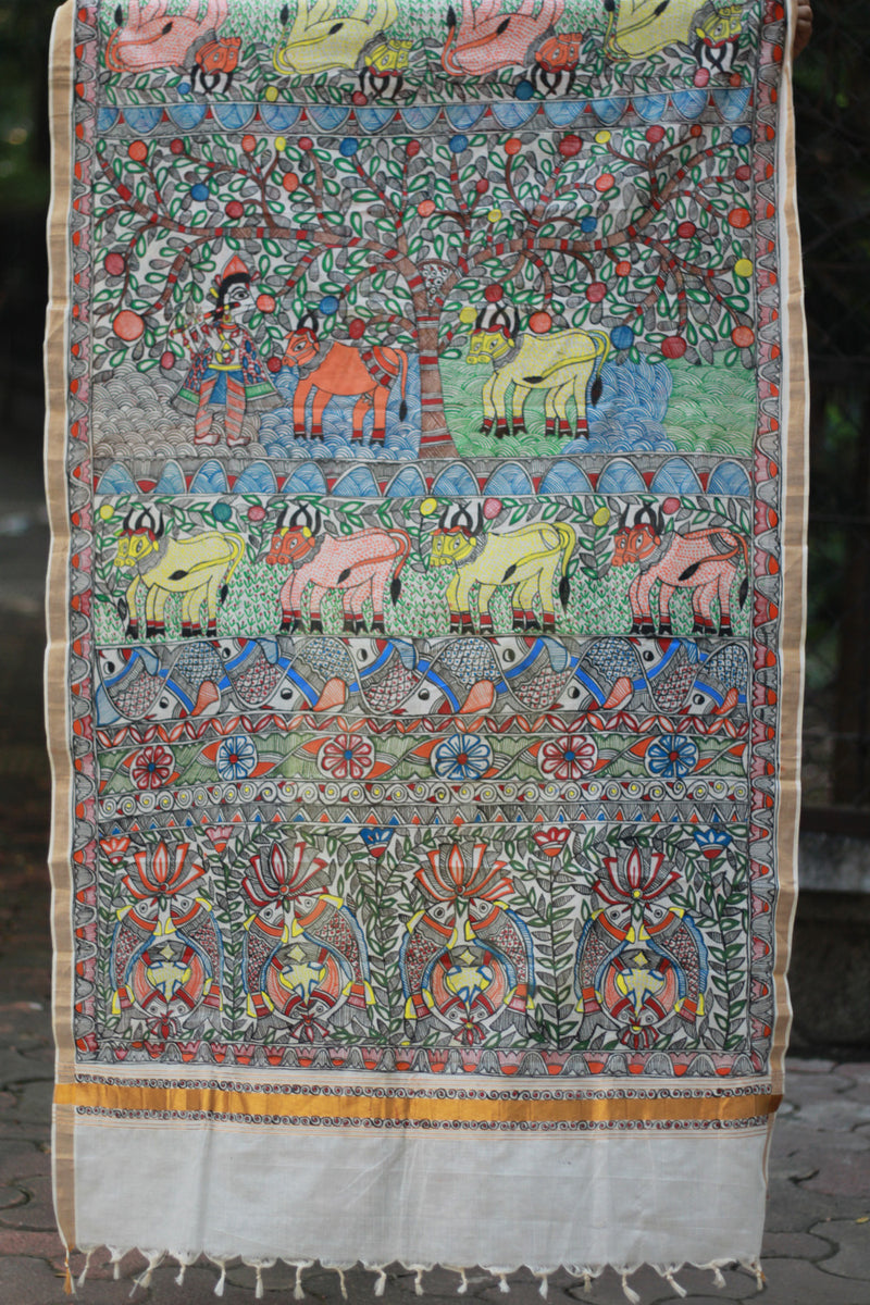 Madhubani Cotton‑Silk Dupatta