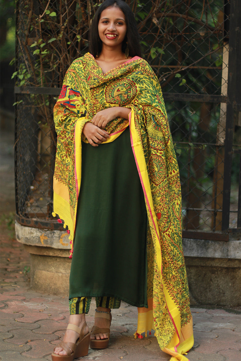 Madhubani Cotton‑Silk Dupatta