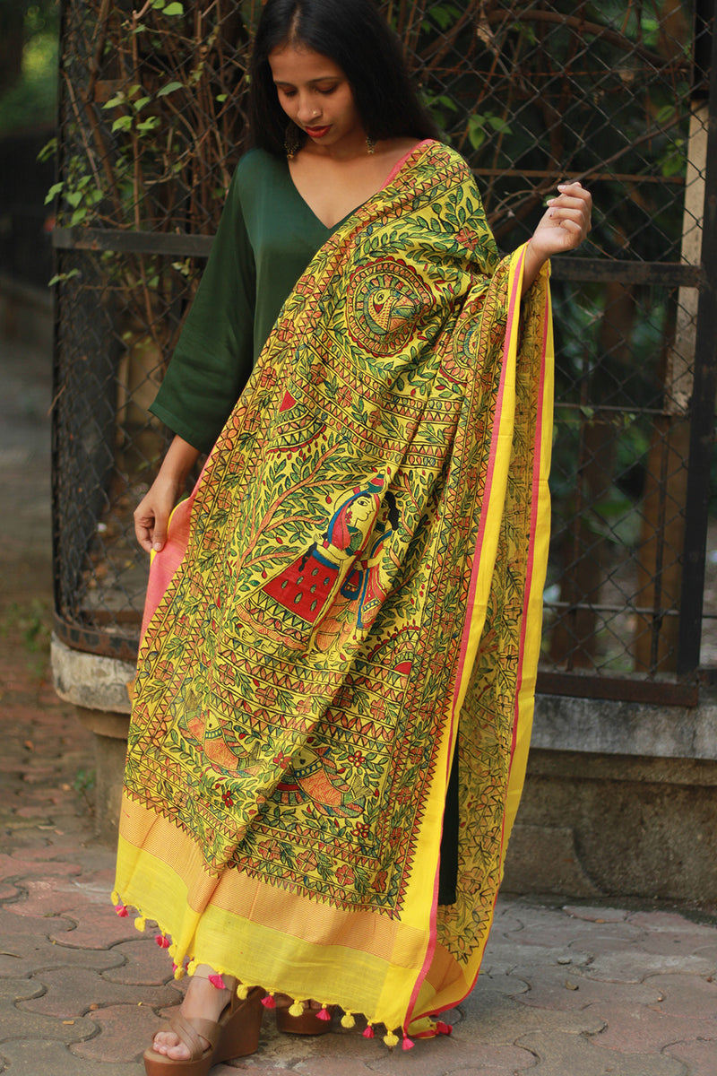 Madhubani Cotton‑Silk Dupatta