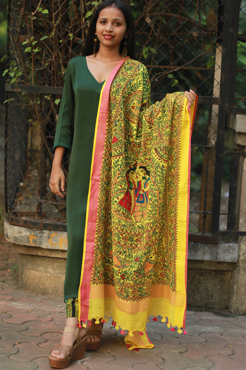 Madhubani Cotton‑Silk Dupatta