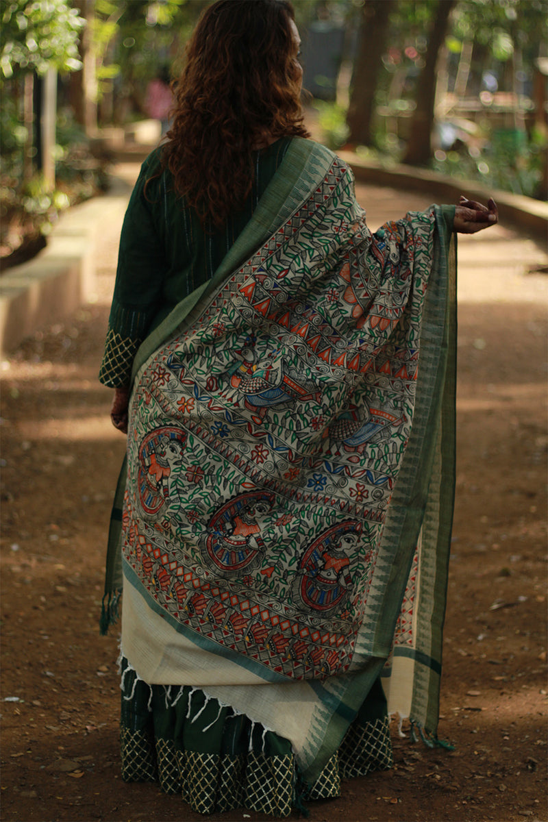 Madhubani Cotton‑Silk Dupatta