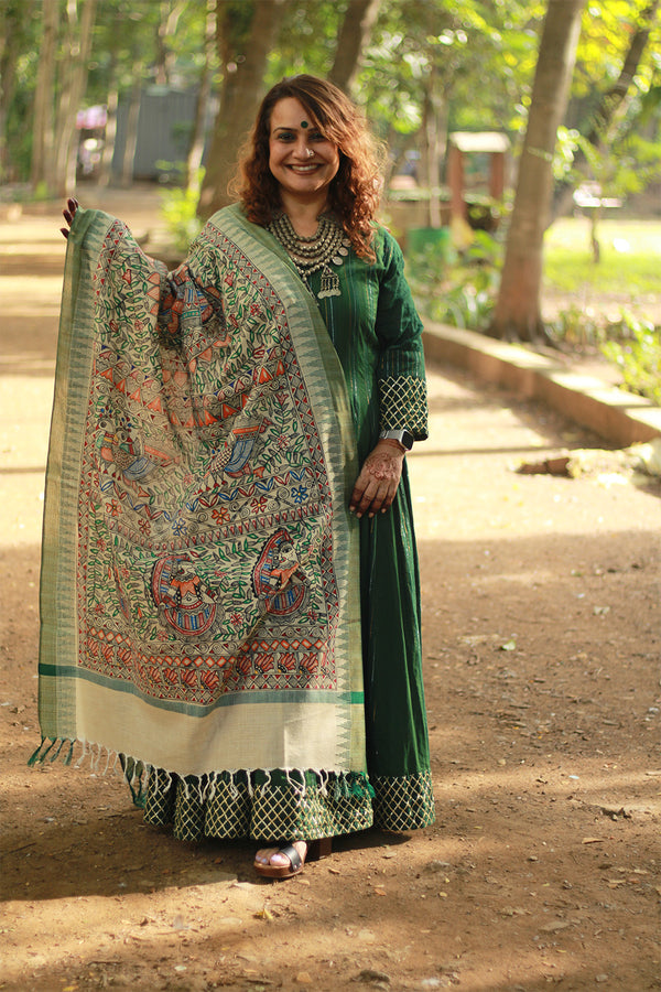 Madhubani Cotton‑Silk Dupatta