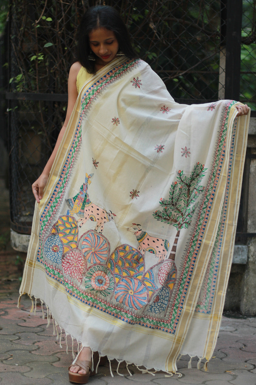 Madhubani Cotton‑Silk Dupatta