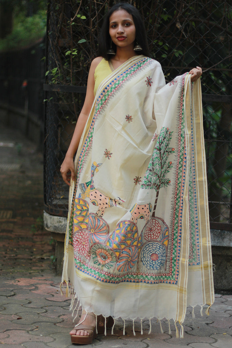 Madhubani Cotton‑Silk Dupatta