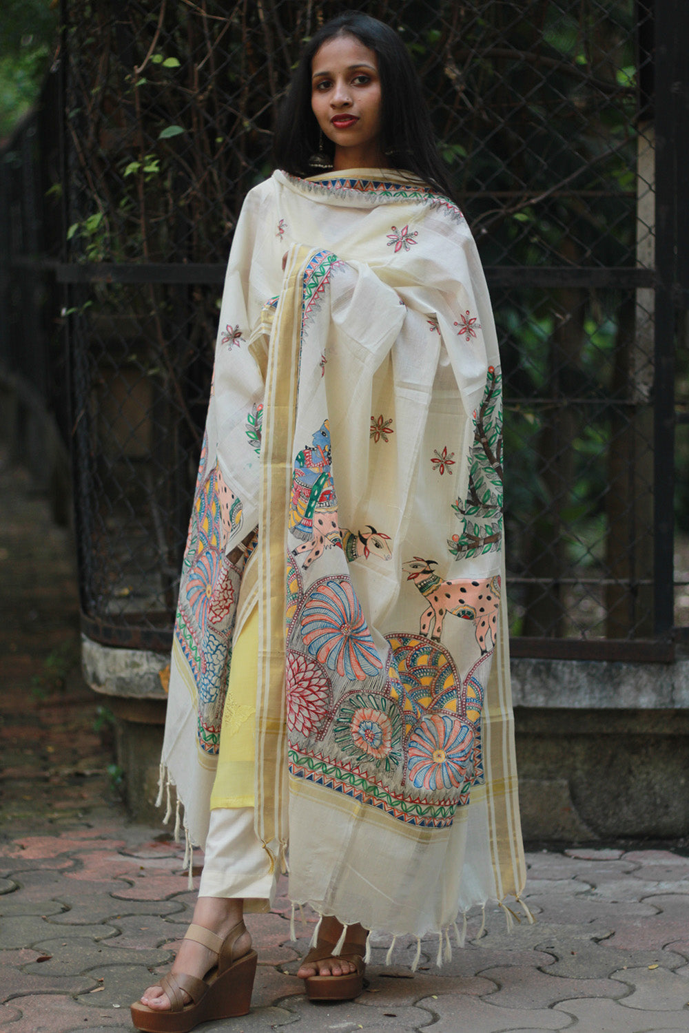 Madhubani Cotton‑Silk Dupatta