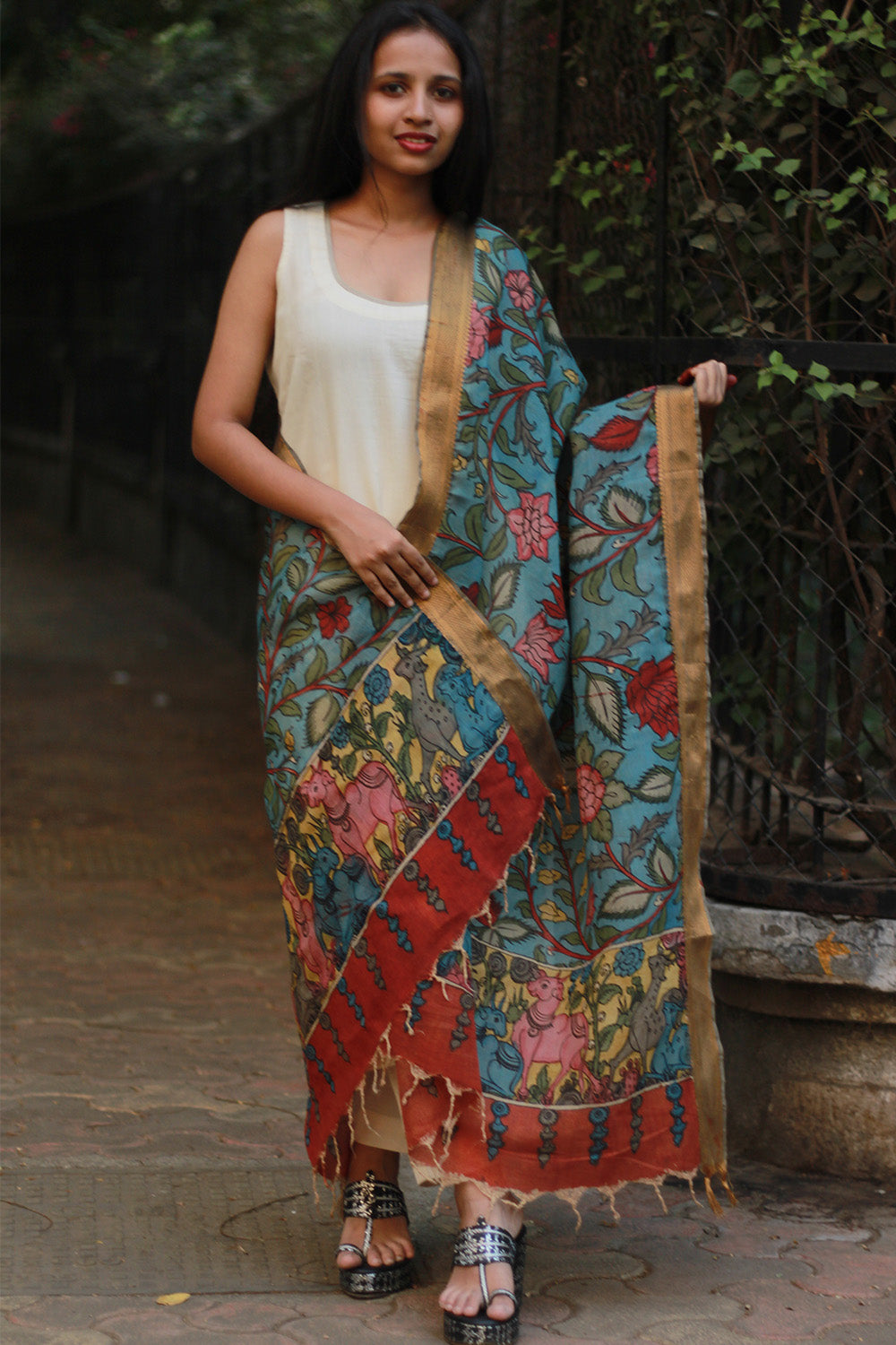 Leela | Cotton Silk Pen Kalamkari Dupatta