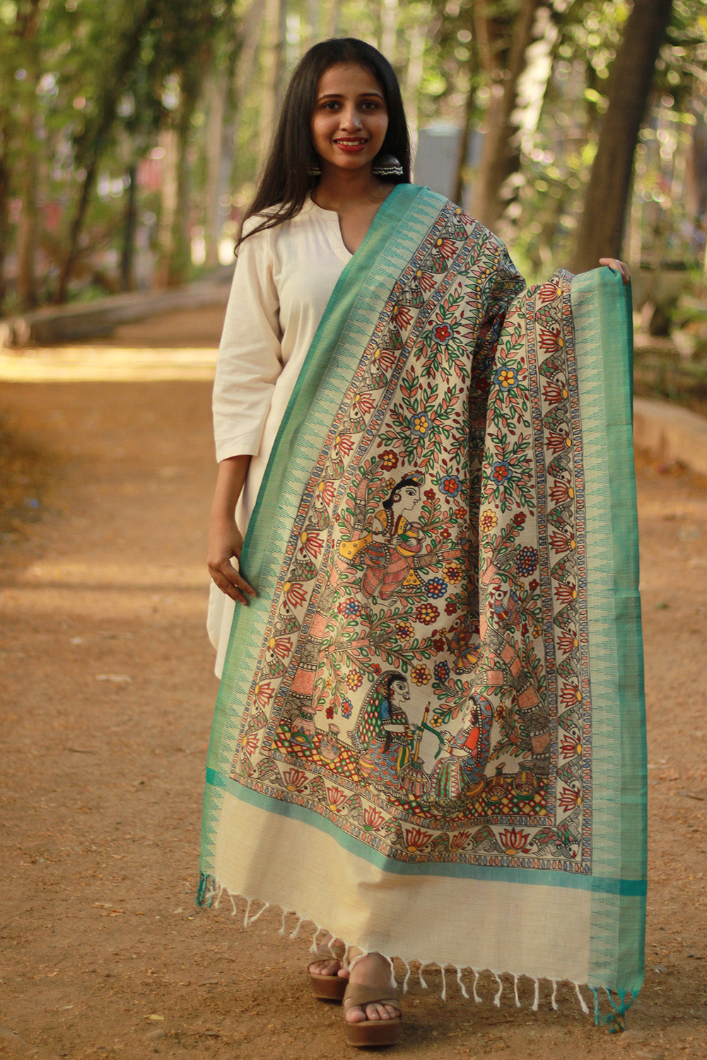Madhubani Cotton‑Silk Dupatta