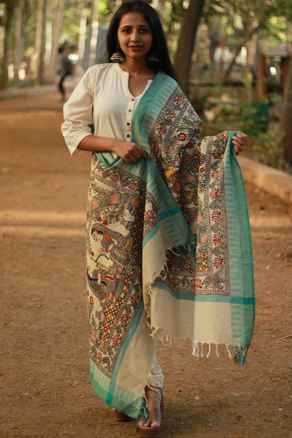 Madhubani Cotton‑Silk Dupatta