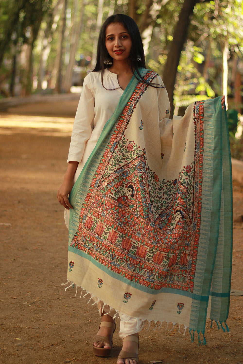 Madhubani Cotton‑Silk Dupatta