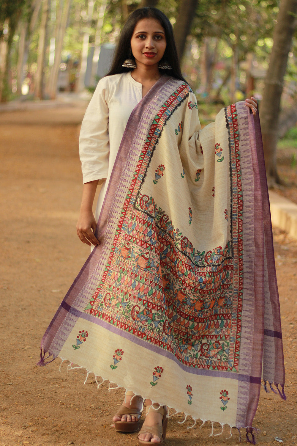 Madhubani Cotton‑Silk Dupatta
