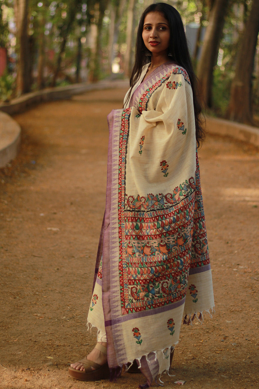 Madhubani Cotton‑Silk Dupatta