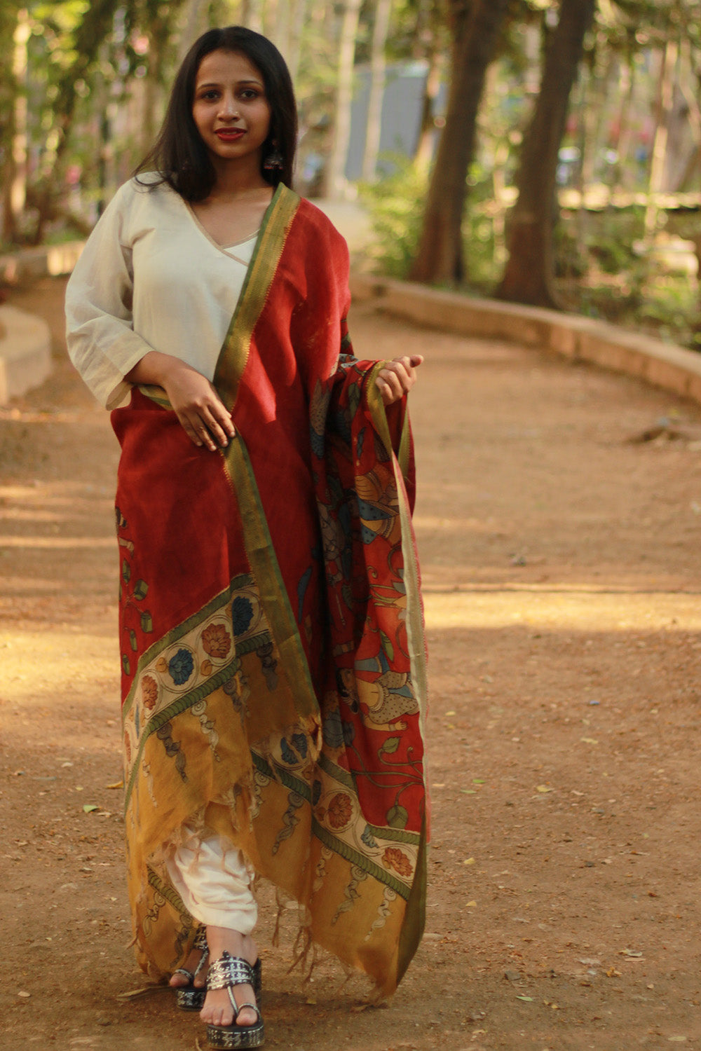 Leela | Cotton Silk Pen Kalamkari Dupatta