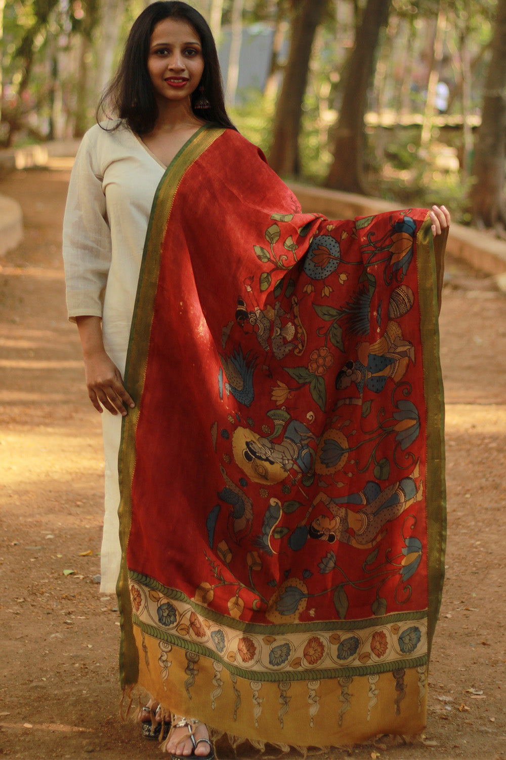 Leela | Cotton Silk Pen Kalamkari Dupatta